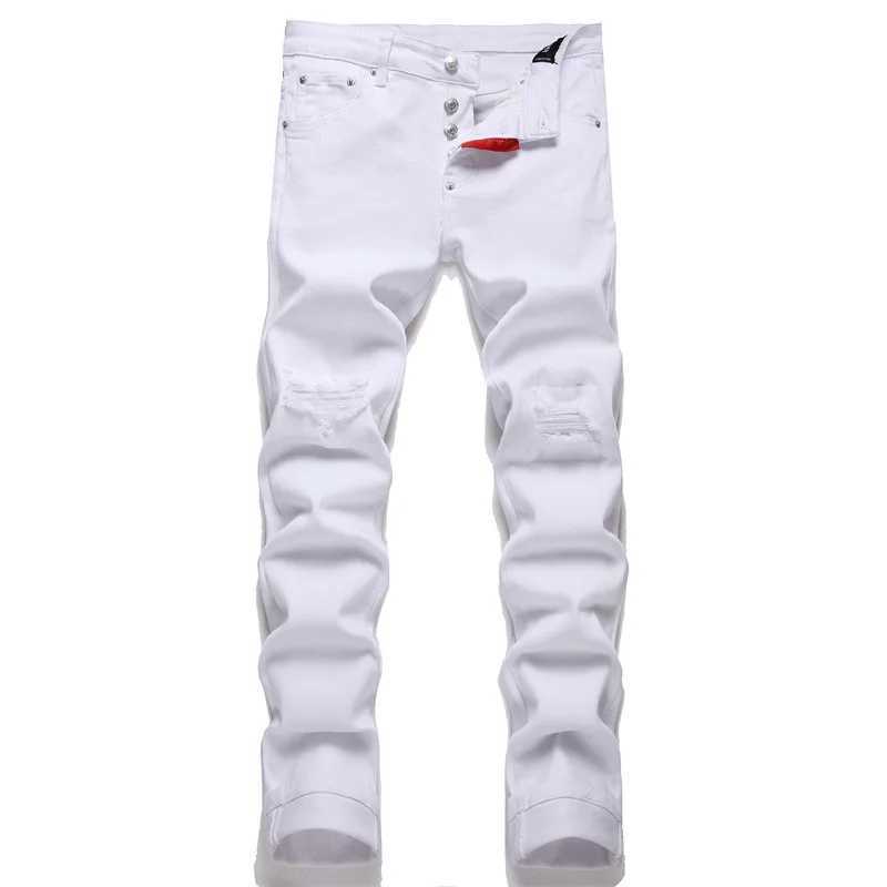 New Fashion Streetwear Men Blue Ripped Denim Jeans Good Quality Male High Street Strench Fit Long Jeans Pants Trousers Size 38 J251016