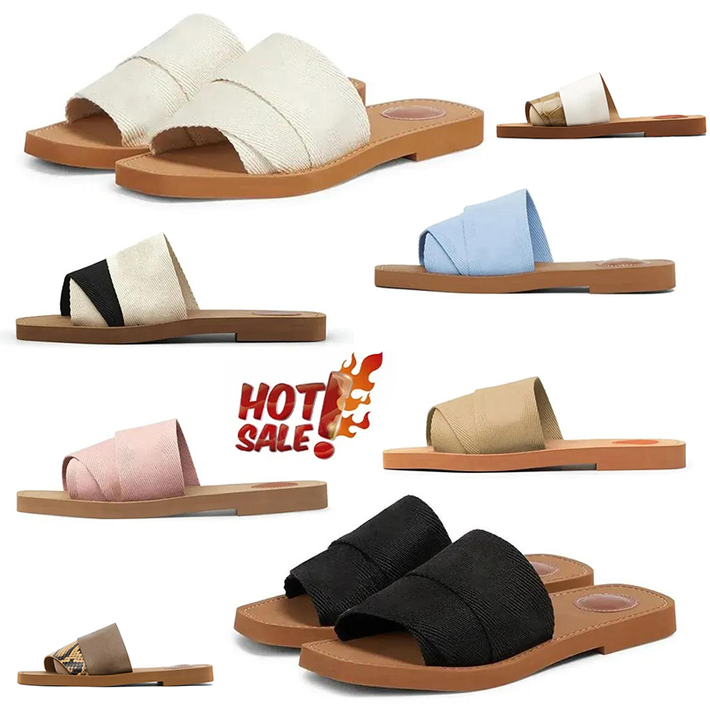designer Women wood Slippers Mules Flat Sandals Slides Designer White Black Sail Womens Fashion Outdoor Beach Slipper Shoes 36-42