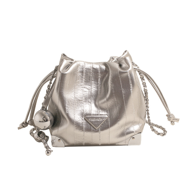 Pleated Drawstring Bucket Bag Luxury Bag Designer Bag 2024 New Versatile Silver Lucky Bag Crossbody Bag Niche Hot Style Single Shoulder Chain Bag