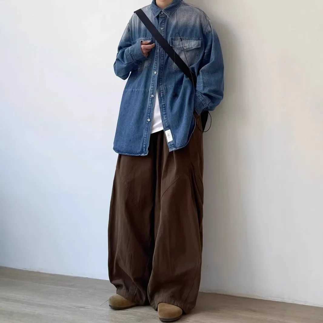 Japanese Style Functional Casual Pants Men Womens Preppy Vintage Versatile Loose Fit Straight Leg Bell Bottoms Work J251203
