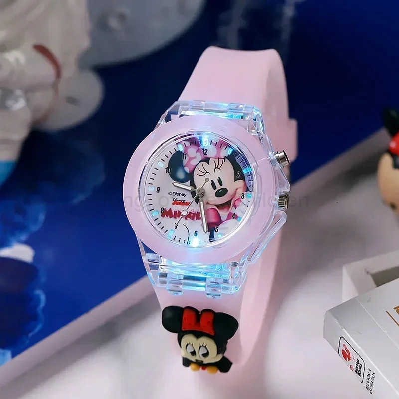 Disney Mickey Children Watches Girls Color Light Source Silicone Princess Elsa Kids Watch Boys Gift Wrist Clock H251016