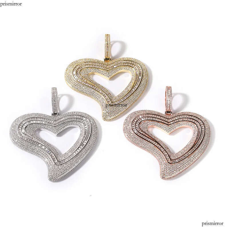 Iced Out Heart Necklace Rose Gold Sier Plated Big Pendant Mens Hip Hop Necklaces Jewelry