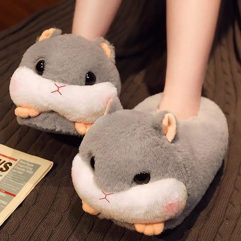 Super Cute hamster Slippers Women SlipOn Fluffy winter Shoes Desginer Animal Wrapped Back fur Slides Home Woman Fuzzy Slipper 251013