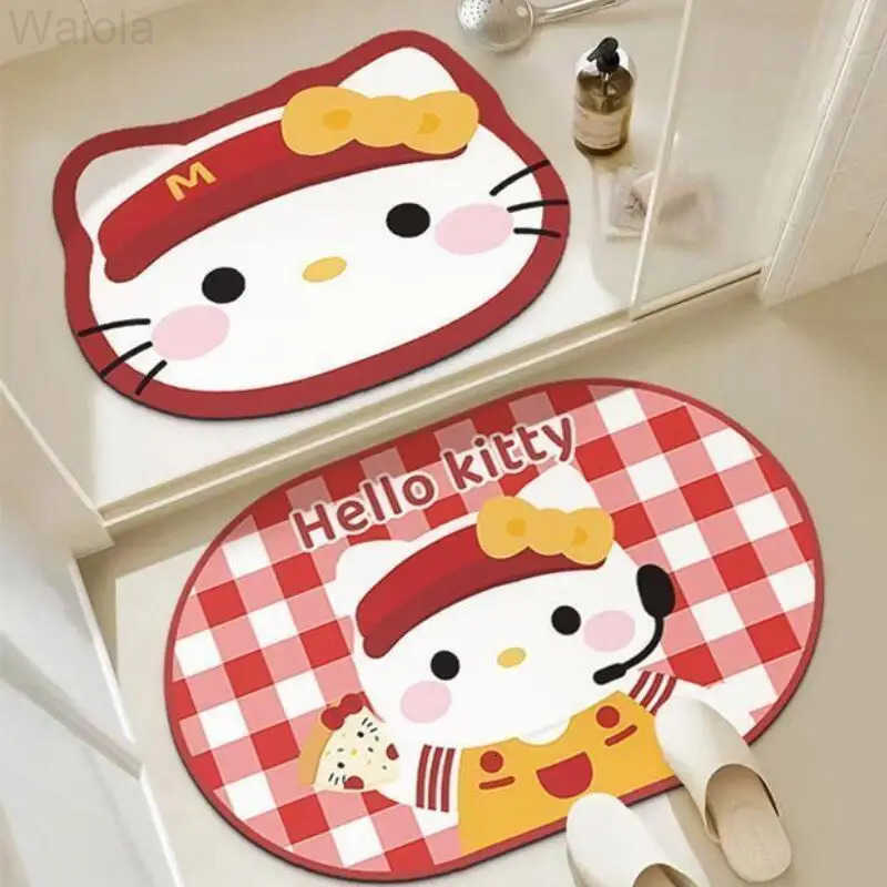 Sanrio Hot Hello Kitty Doormat Foot Mat Carpet Kitchen Bathroom Living Room 2 Sets Household Decoration Kawaii Anime Cartoon New L251016