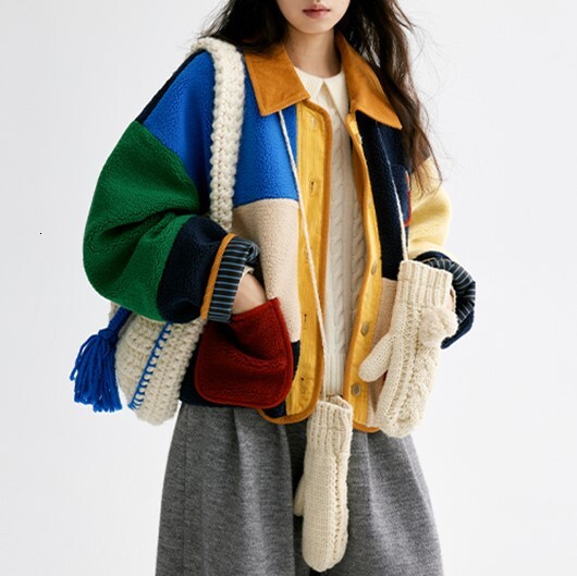 2025 Autumn/Winter New Top Designer Jacket design White Painting Workshop Color Matisse Retro Color Block Luxury Multi Color Loose Lamb Wool Short Coa
