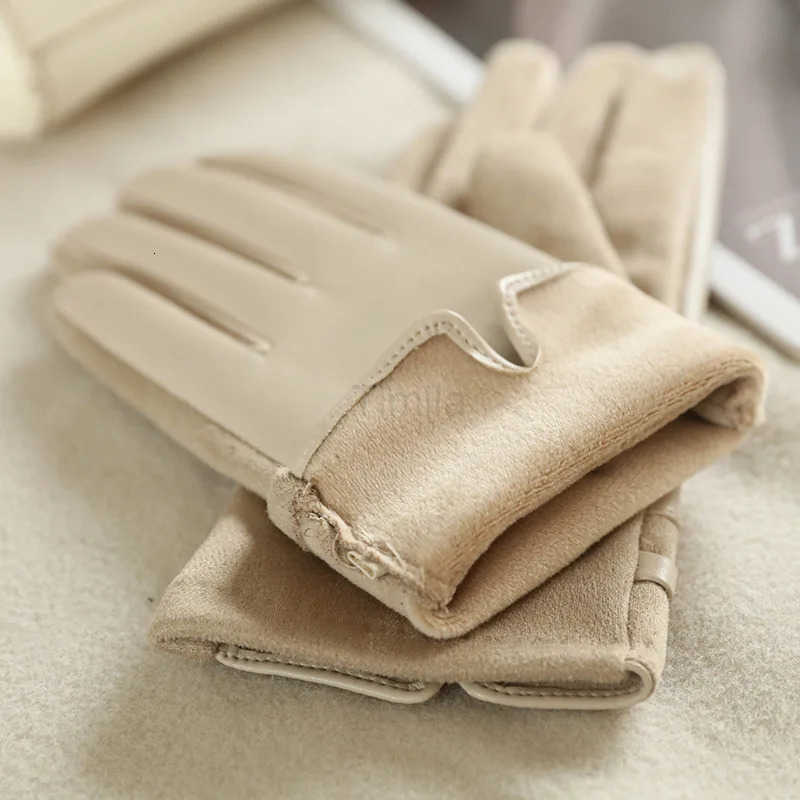 Women Winter Thick Suede Leather Gloves Fashion Elegant Retro Cycling Drive Keep Warm Touch Screen Windproof Soft Comfortable U251016