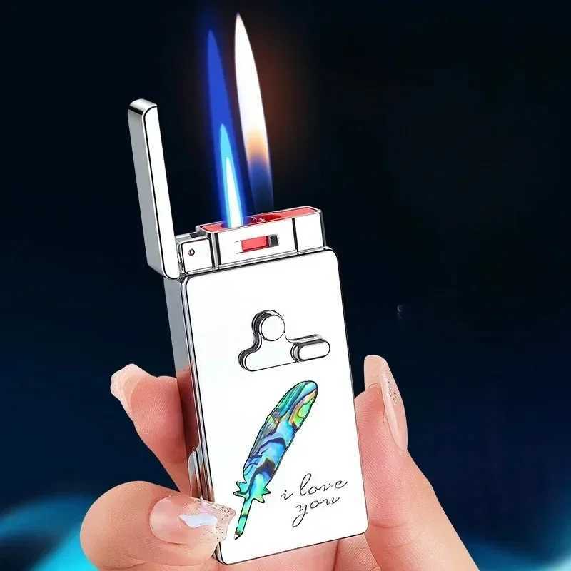 Dual Flame Smart Voice Control Lighter Touch Ignition Rechargeable Windproof Cigarette Lighter Colorful Design Outdoor Home Use C251016