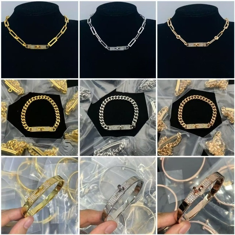 Necklace Bracelet Set Designer Bracelet Women Luxury Gold and Silver Couple Jewelry Gold Plated Necklace Bracelet Set High Quality Gift