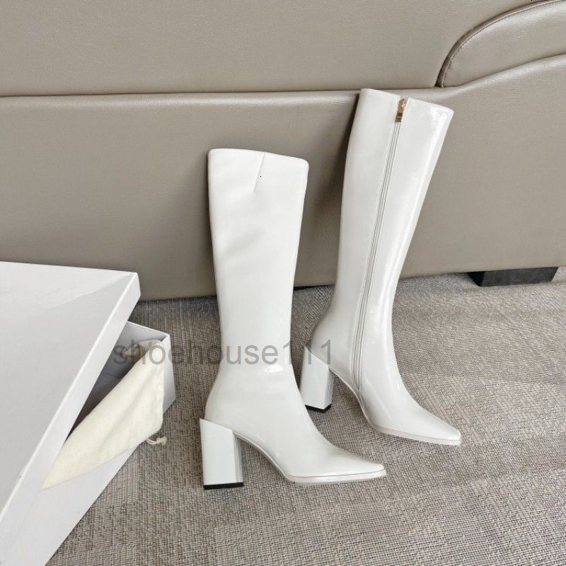 Boots Footwear Blue Ladies Boots Winter Knee High Shaft Shoes For Women Square Toe Long Spring Autumn Fashion 2024 Work Trend Gyaru Pu