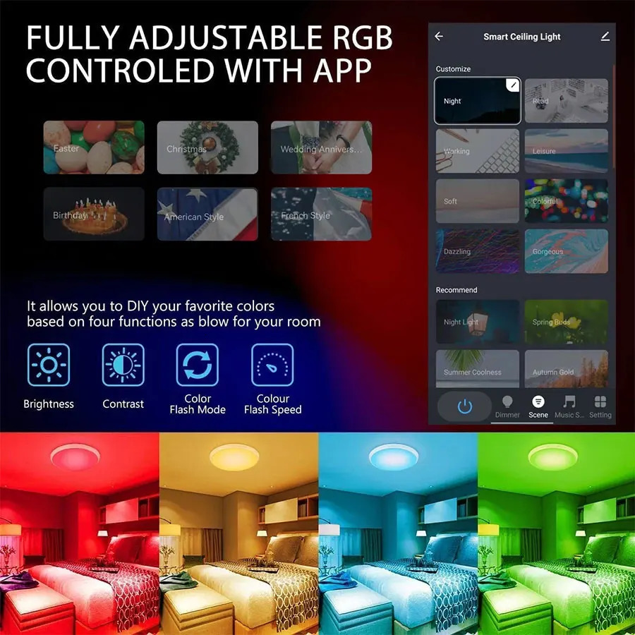 Tuya Smart WiFi Ceiling Light 24W 220V RGB Circular Ambient Lamp APP Control Work With Alexa Google Home For Bedroom Home Decor 251016