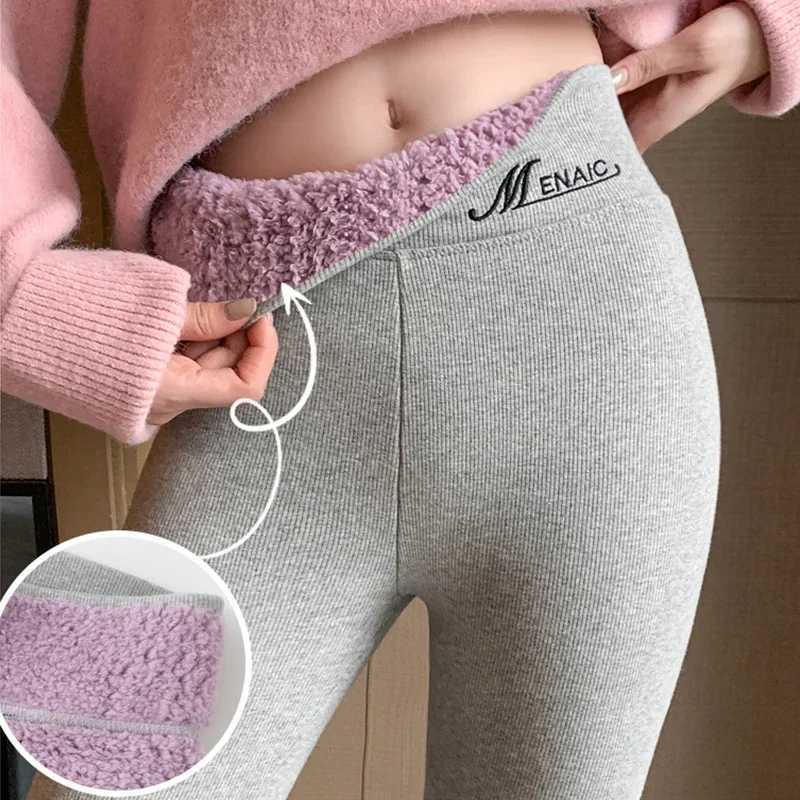 Women Winter Leggings Thicken Lambwool Leggings Woman Warm Fleece Lined Thermal AnkleLength Pants Hight Waist Elastic LeggingT251016
