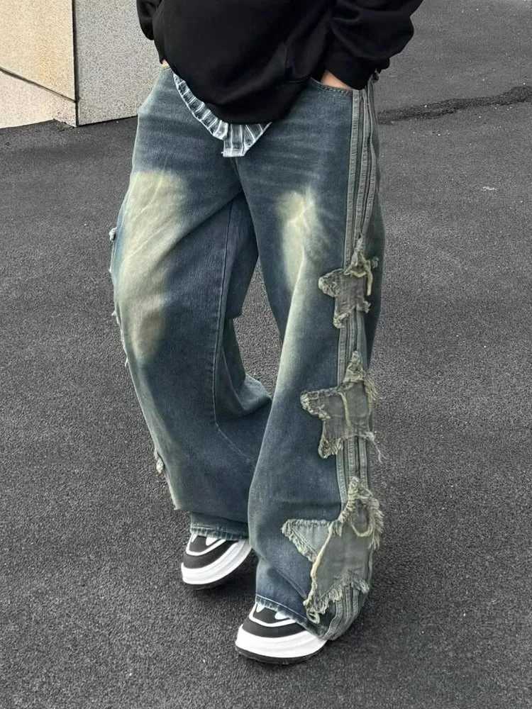 Star Jeans for Women Girls Baggy Cute Patchwork Denim Pants Y2k High Waisted Jeans Grunge Aesthetic Clothes J251016