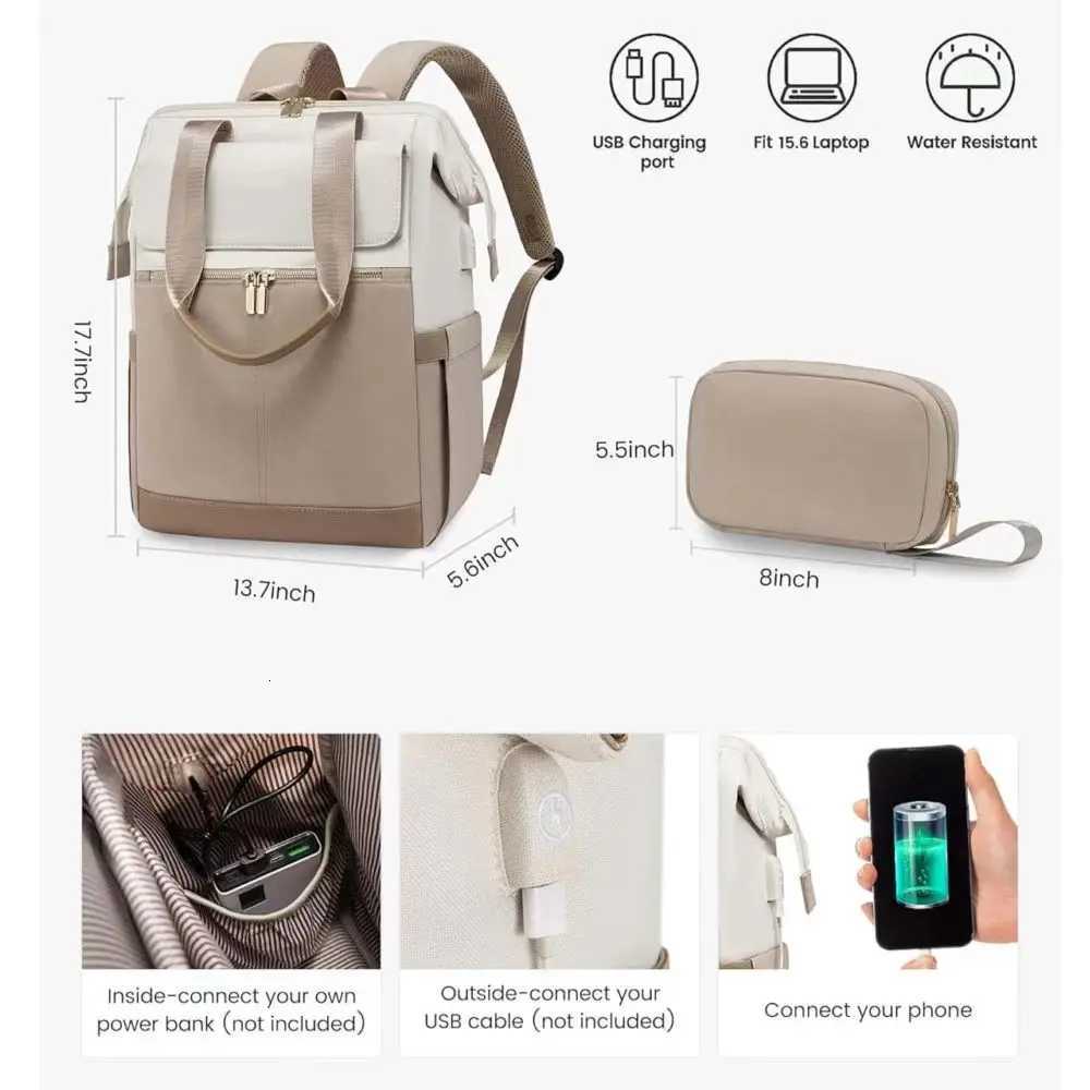 New versatile and simple crossborder womens travel laptop large capacity luggage cream colored backpackT251016