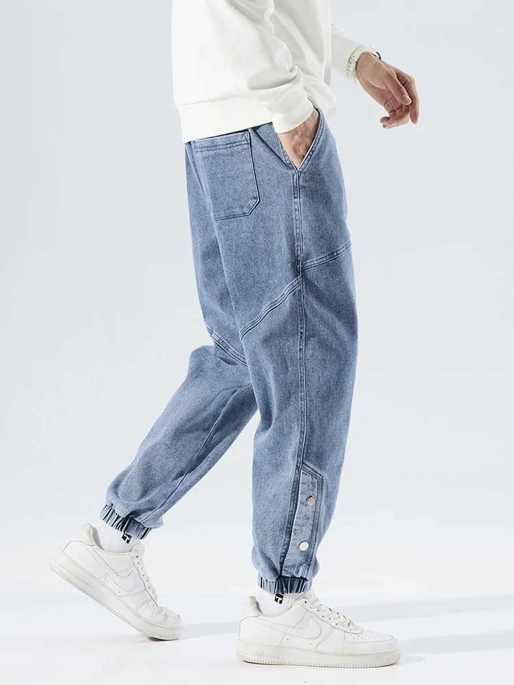 Spring Summer Mens Jogger Jeans Slight Stretch Denim Cargo Pants Black Blue Streetwear Baggy Jeans Trousers D260320