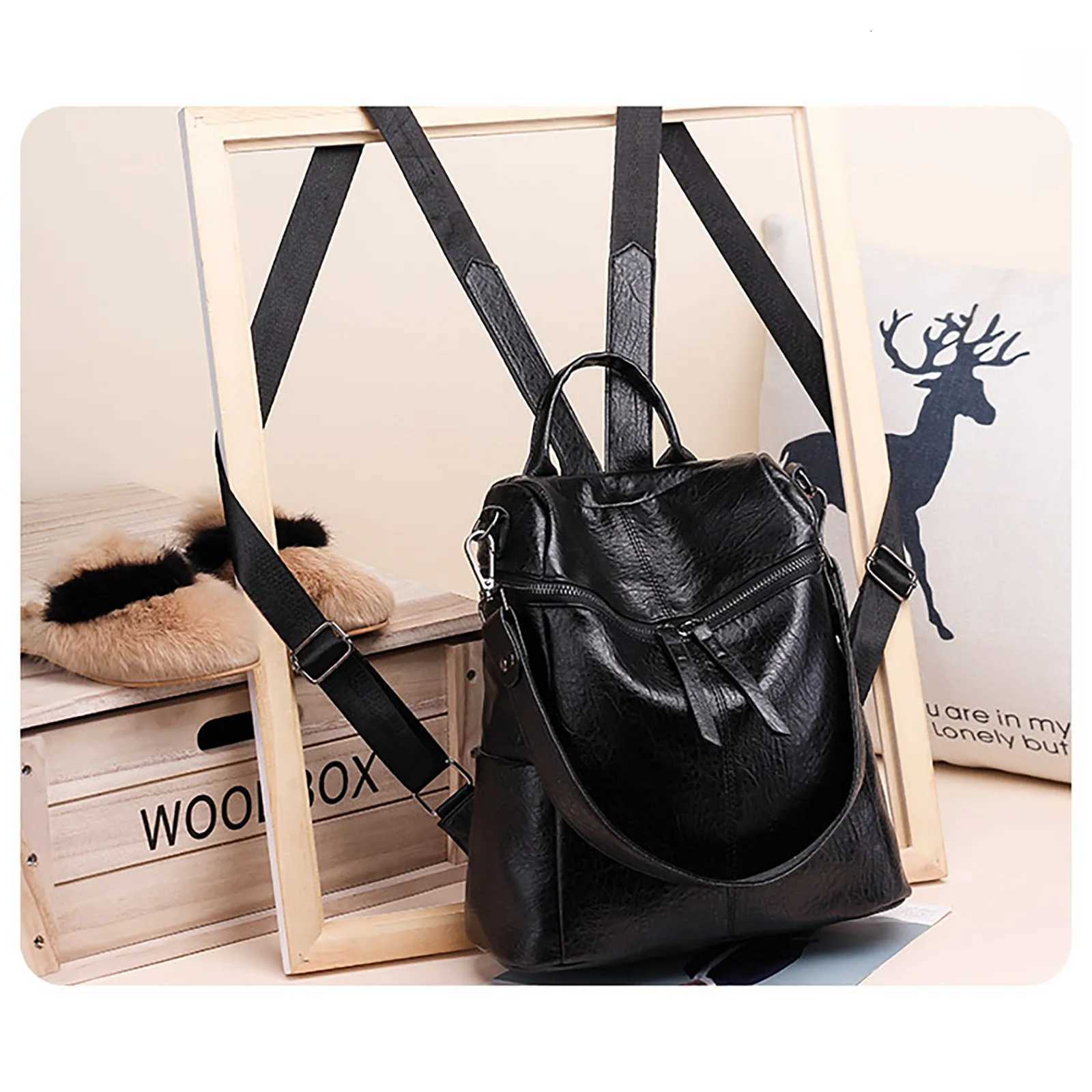 Unisex Leather duffle bags Soft Face Fashion Retro College Style Backpack School supplies back to school mochilas de hombreT251016