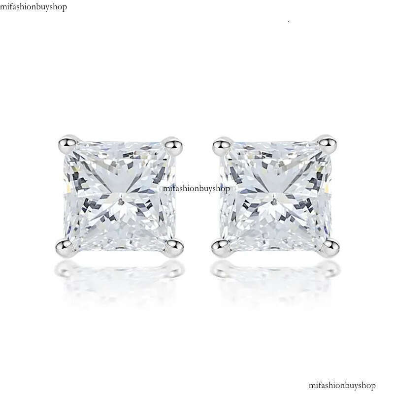 2024 Ins Top Sell Stud Earrings Simple Fashion Jewelry Sterling Sier Fill Princess Cut White 5A Cubic Zircon Party Women Wedding Earring Gift