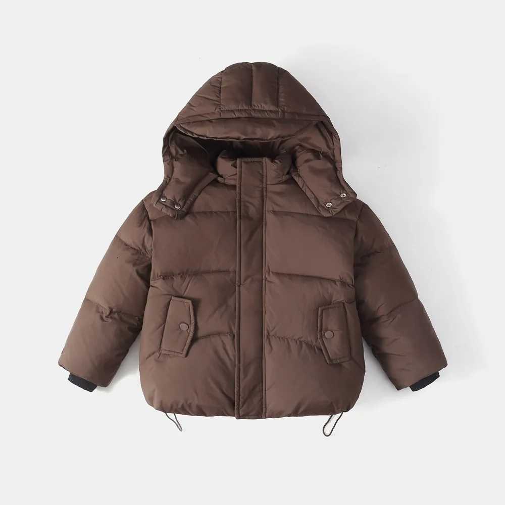 2025 Winter New Down Coats Boys Girls Korean Fashion Solid Color Simple Long Sleeve Thicken Hooded Warm Padded ParkasT251016