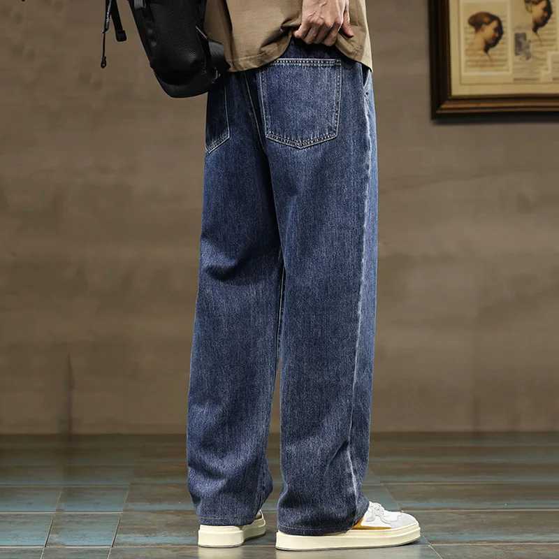 Men Straight Leg Blue Gray Loose Y2K Drawstring Jeans Streetwear Casual Wide Denim Pants Male Baggy Stylish Harajuku Trousers D260320