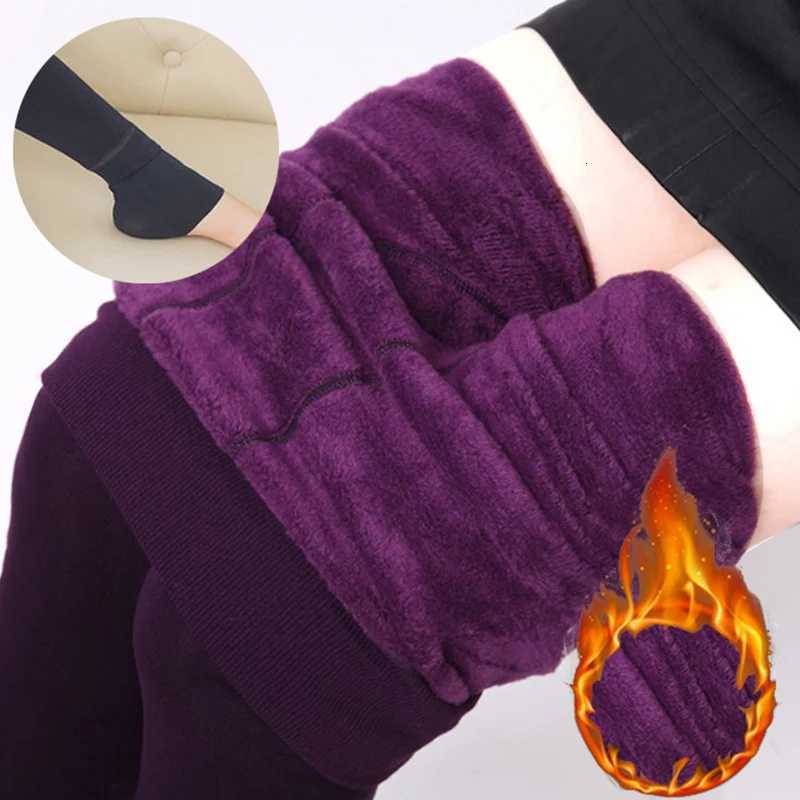 Women Thermal Leggings Winter Warm Skinny Comfortable Elastic Pantyhose Lady Versatile Thicken Fleece High Waist Wine Red PantsT251016