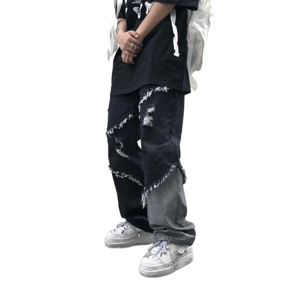 High Street Man Denim Pants Trousers Retro Y2k Straight Jean Streetwear Loose Mopping Pants Loose Design Fashion Casual Pants J251016