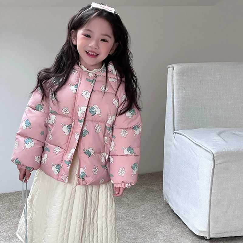 Autumn Winter Down Thick Warm Jacket Girls Cute Pattern Hooded Coats Children Outerwear Clothing Kids Warm Jacket CoatT251016