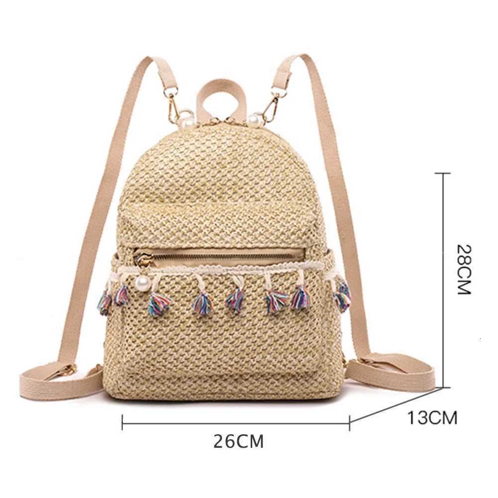 Bohemian Woven Backpack Fashion Students Bookbag with Tassel Stylish Shoulder Backpack Summer Beach Bag Outdoor Travel BagT251016