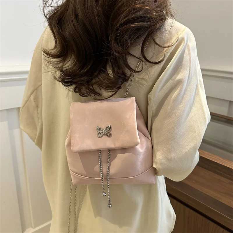 Niche Backpack Womens Bag Trend 2025 New Butterfly Chain Small Backpack Fashionable Commuting BackpackT251016