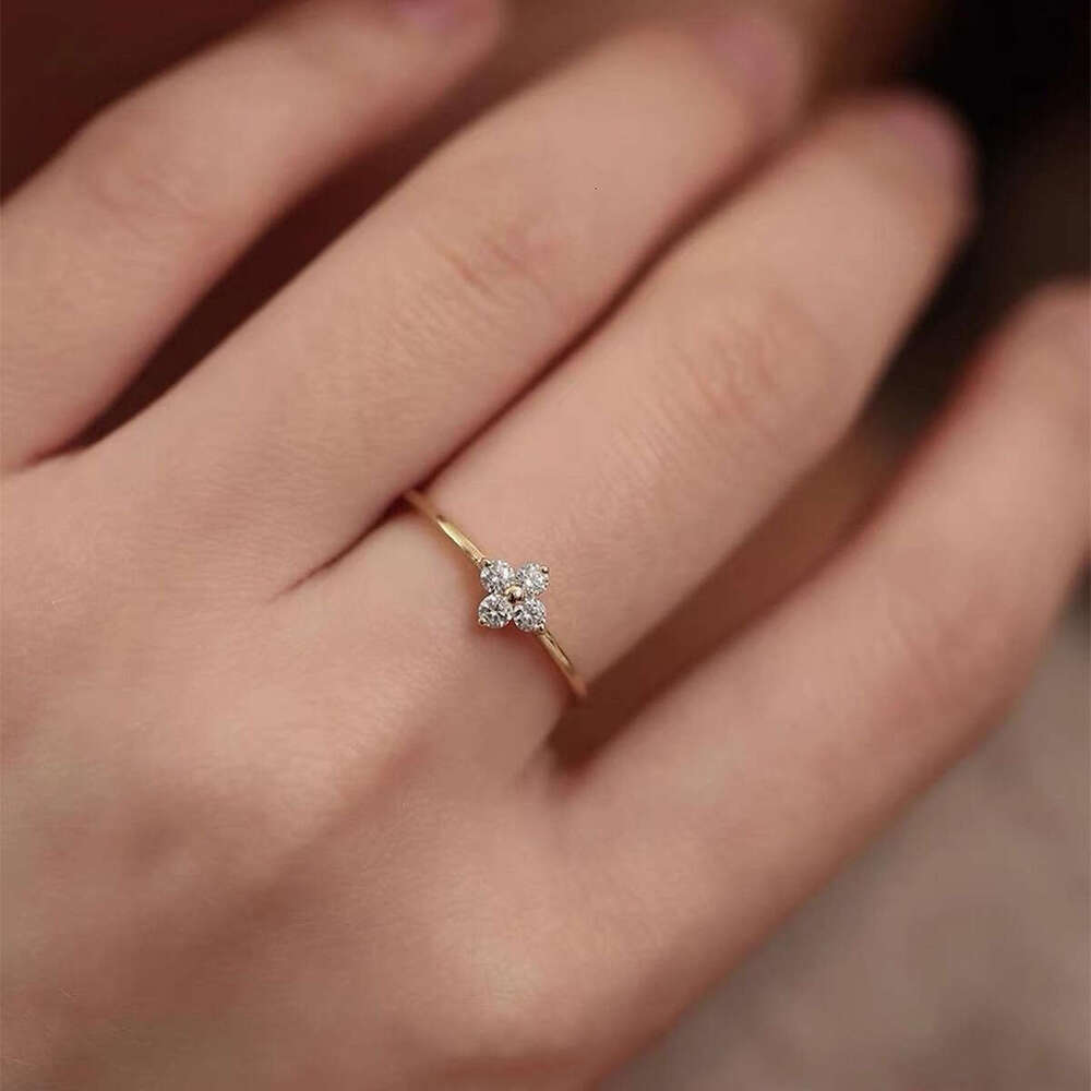 French Style Light Luxury Clover Micro Paved Zircon Ring for Women Unique Design Sense Personality Trendy Jewelry ddmypluto