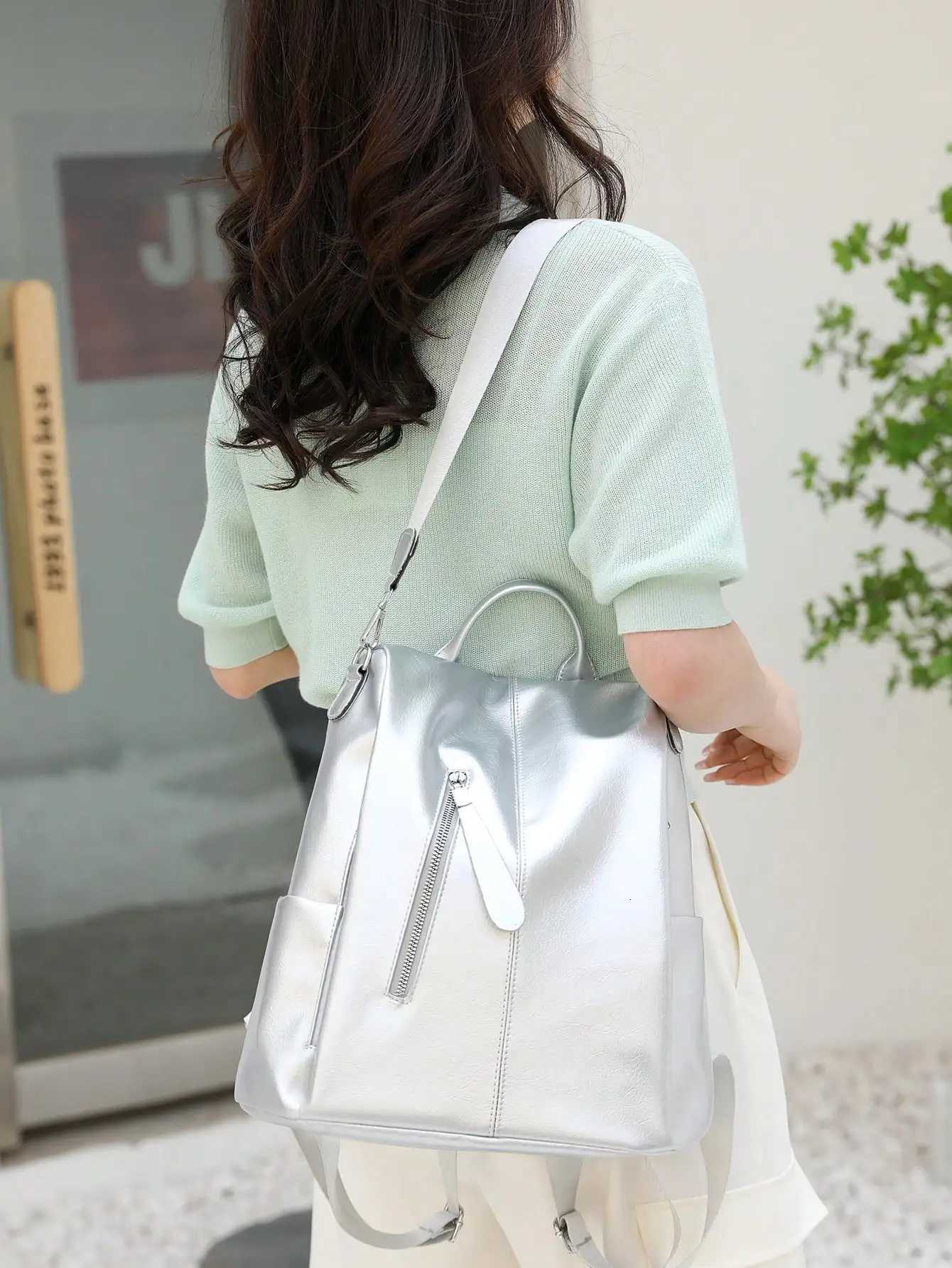 Women Simple Solid Color Large Capacity Waterproof Backpack Versatile And Fashionable Suitable For StudentT251016