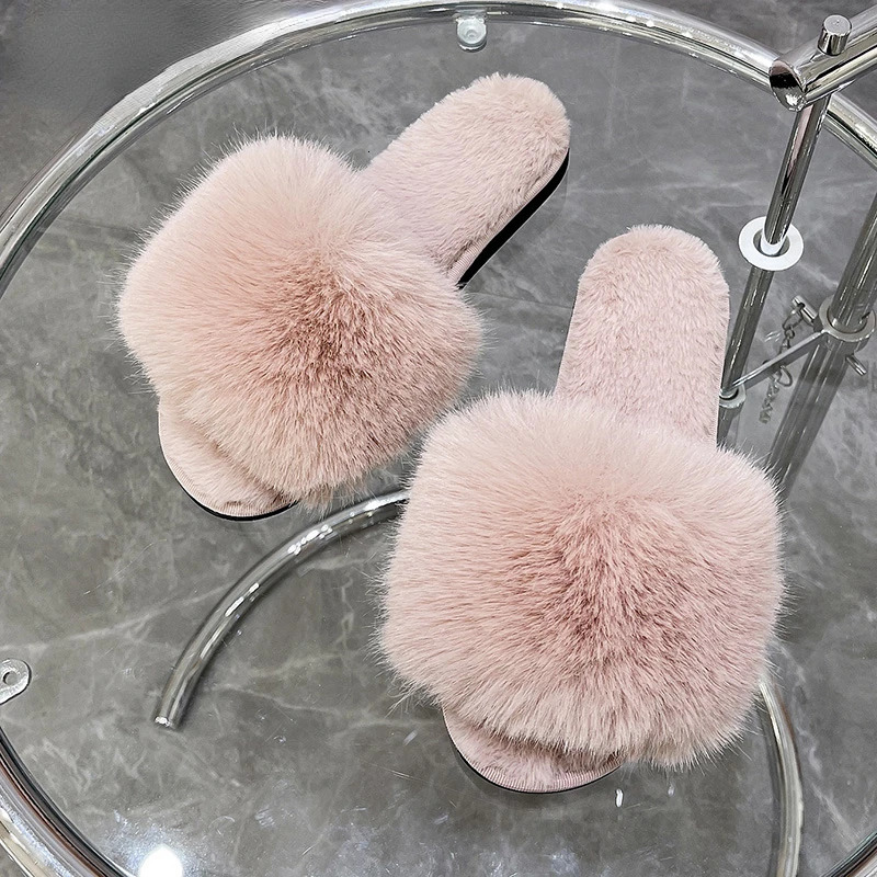 Womens Home Slippers Winter Pink Fur Kawaii Flats Furry Elegant Comfortable Soft Shoes for Woman and Low Price 251013