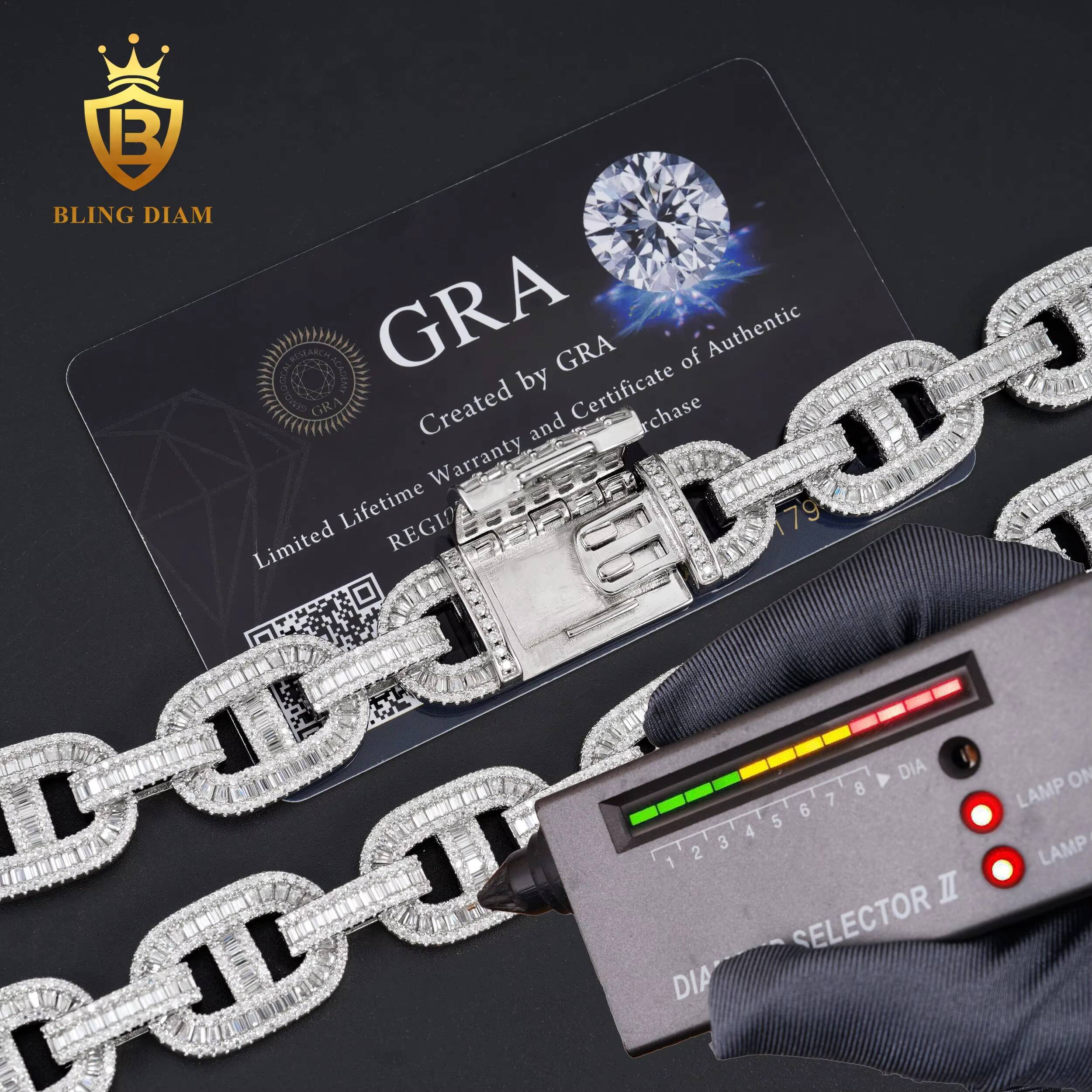 New Design Cuban Link Chain Necklace Men 925 Sterling Silver Moissanite Hip Hop Style Pass Diamond Tester 15mm