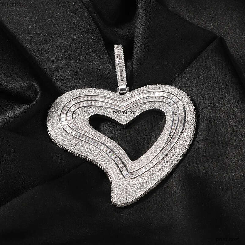 Iced Out Heart Necklace Rose Gold Sier Plated Big Pendant Mens Hip Hop Necklaces Jewelry
