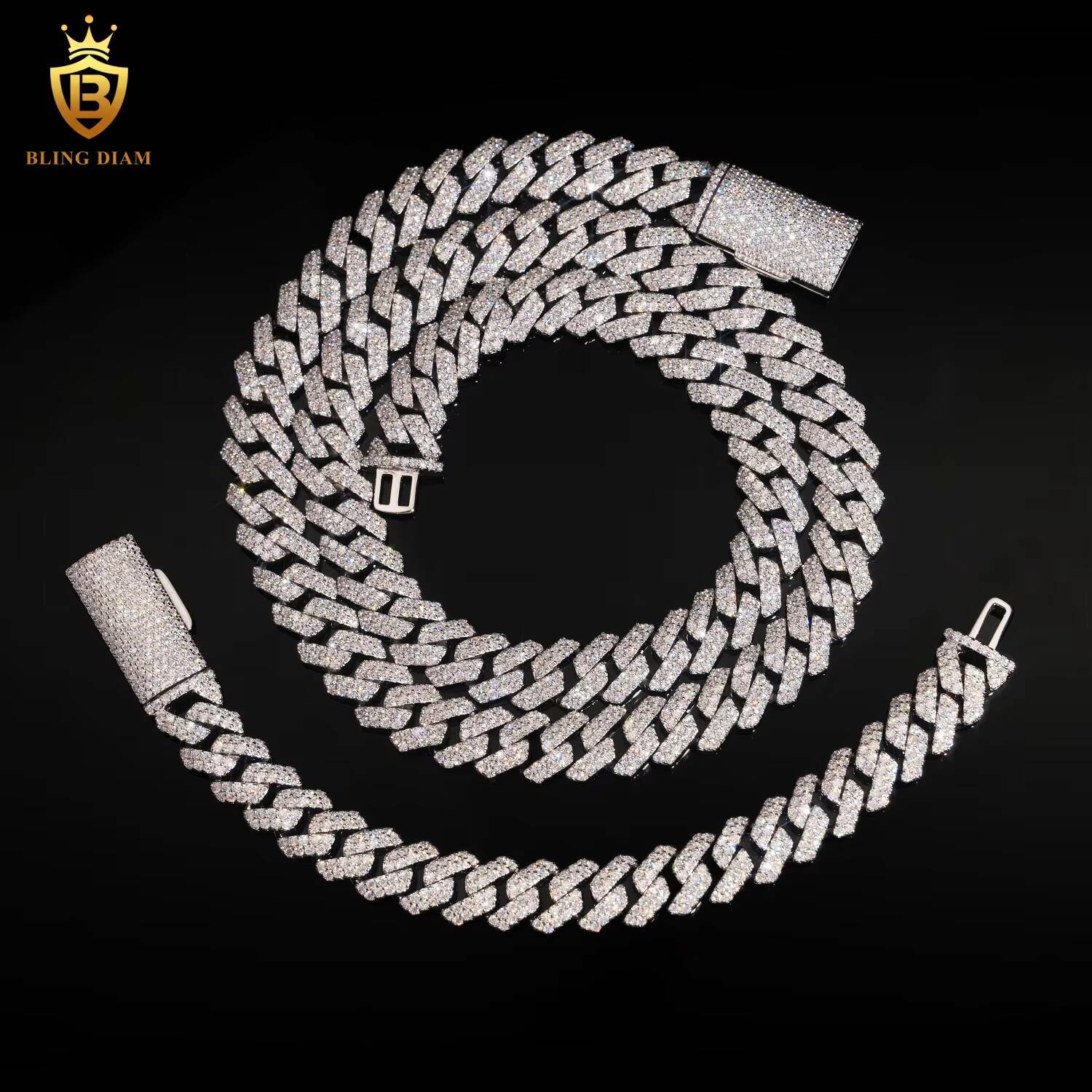 New Product Iced Out Moissanite Necklace Cuban Link Chain HipHop 12mm 925 Silver Moissanite Beaded Chain Pass Diamond Tester GRA