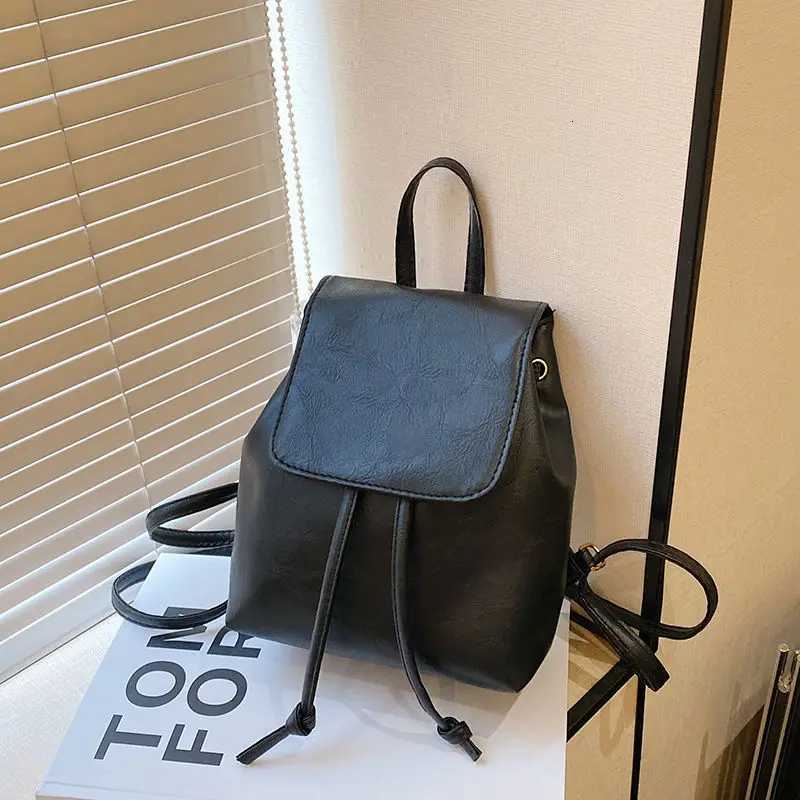 2025 Now Small Drawstring Flap Backpack Women Mini PU Leather Textured School Backpack Fashion Travel Commuter Bag Girl BakpacksT251016
