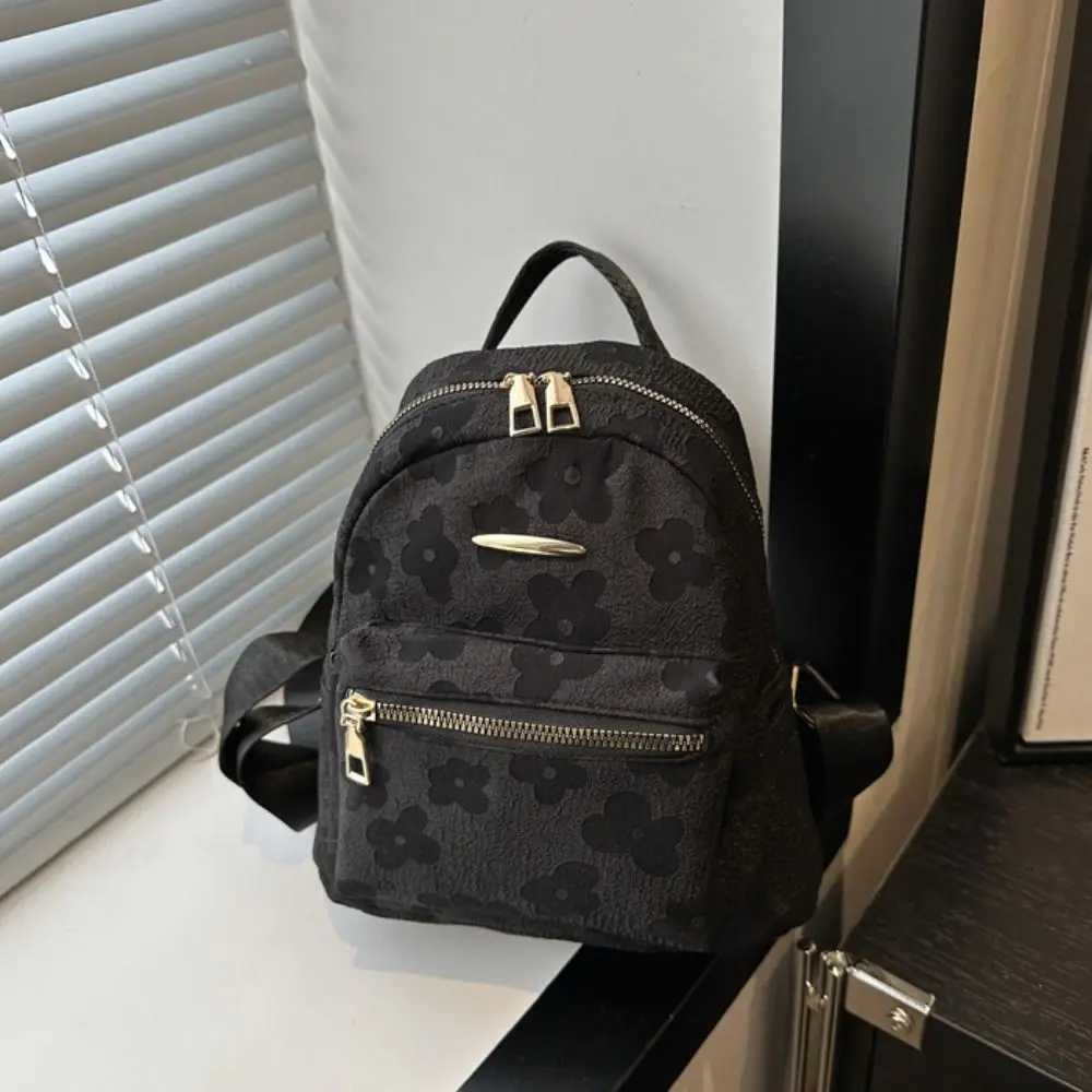 Trendy Canvas Flower Backpack Pu Leather Floral Students Schoolbag Korean Style Handbag Travel Bag TravelT251016
