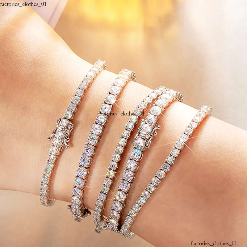 Moissanite Jewelry Women Men 2/3/4/5mm D Color VVS1 Round Cut Dia 14k White Gold Plated Sterling Sier Tennis Bracelet