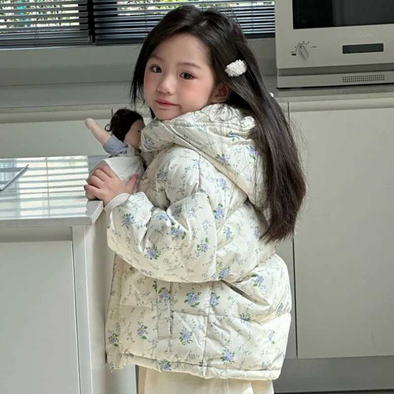 Girls Winter down Jacket for Children Hooded baby Fashion Duck Outerwear Windproof Coat Warm Floral Thicken SnowsuitsT251016