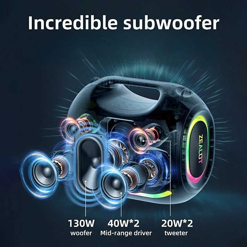 ZEALOT ZE21 250W Wireless Speaker Outdoor Portable 48000mAh Long Battery With RGB Color Lights Up To 18 Hours Of Play Time J2511161