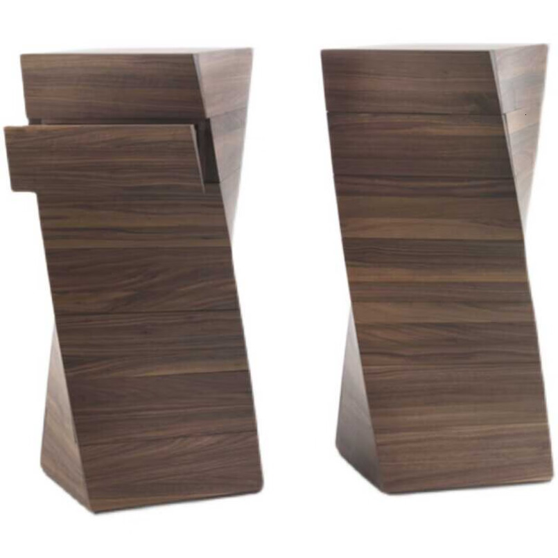 Irregular Rotating Storage Cabinet, Solid Black Walnut Drawer Chest, Unique Geometric Nightstand for Bedroom