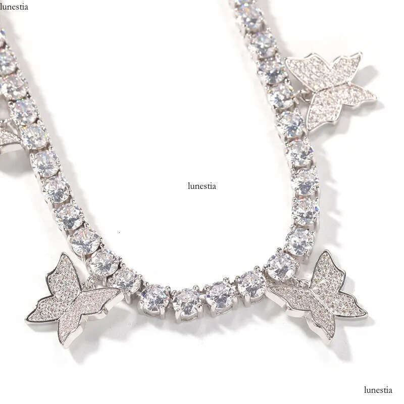 Fashion Butterfly Tennis Chain Necklace Mens Womens HIP HOP Jewelry Gold Sier Pink Iced Out Dia Chains Necklaces