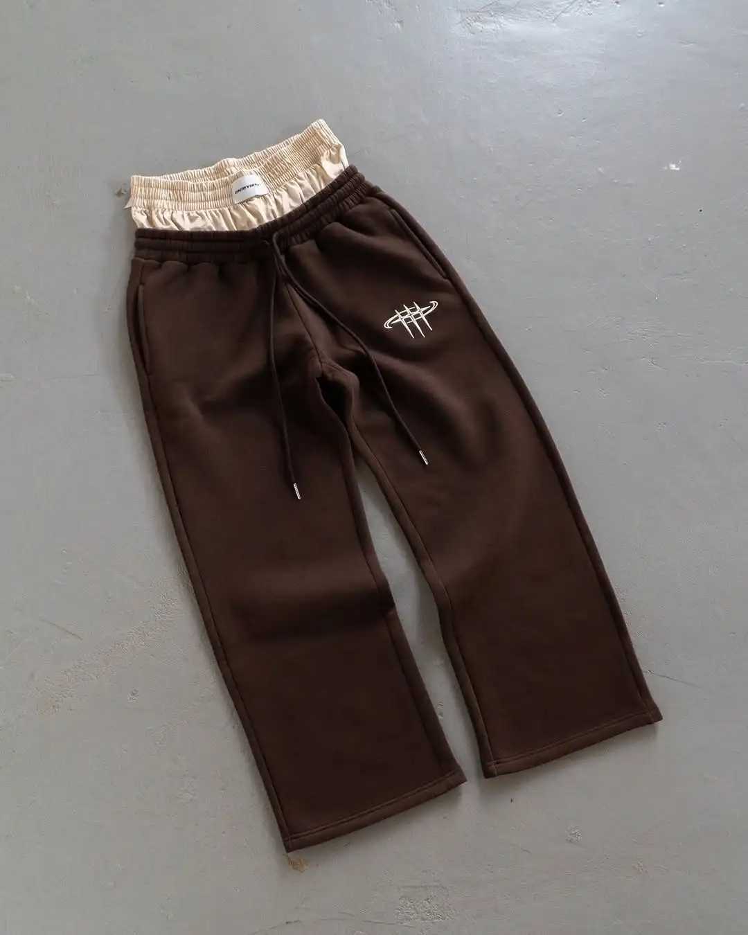 Y2kHarajuku retro loose straight pants men tracksuit pants personalized pant leg zipper embroidery design hip hop casual pants J251203