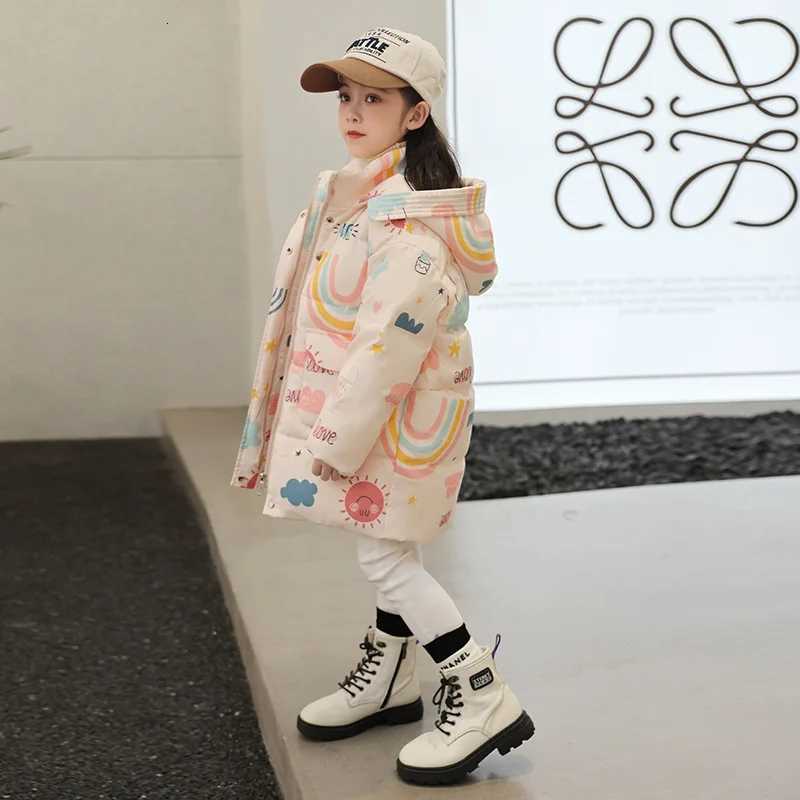 2023 Winter Down Jacket For Girls Long Coat Cute Rainbow Hooded Kids Parka 2 To 8 Years Toddler Baby Windbreaker XMP157T251016