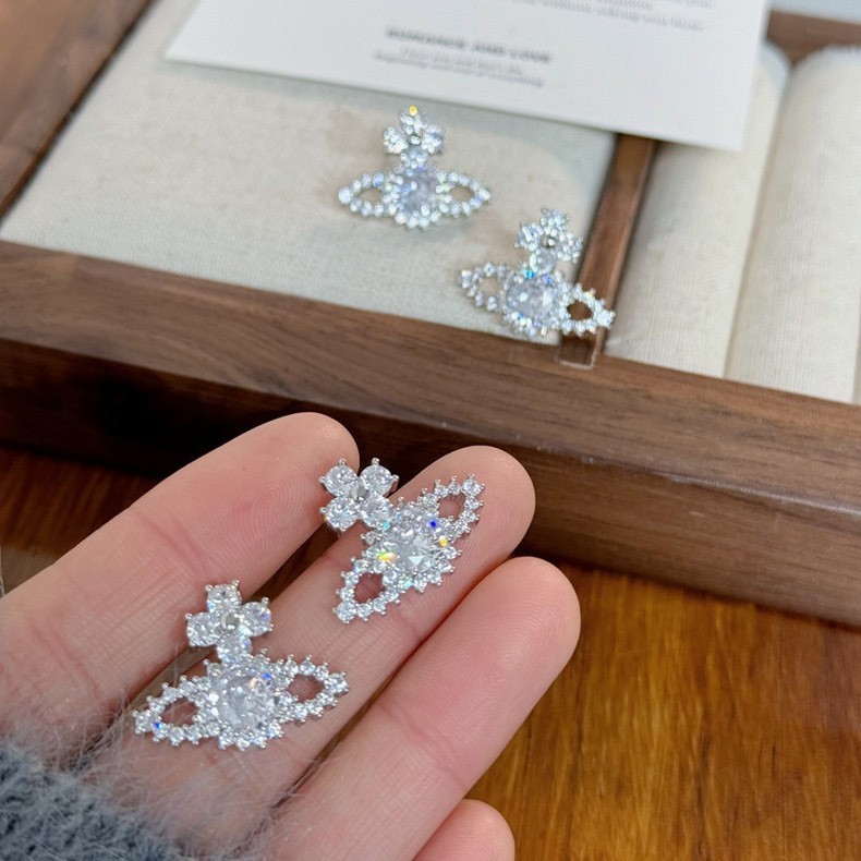 Designer Earring Saturn Star Srud Earrings With Zircon Diamond 925 Silver Needle Earrings for Women Earbone Clip Simple Fashion Gift Jewelry