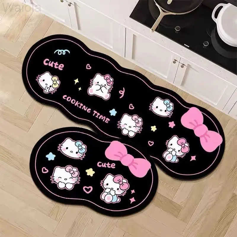 Sanrio Diatom Mud Cartoon HelloKitty Kitchen Floor Mat Quick Drying Norinse Household Dirt Strip Resistant and Oil Absorbing Carpet L251016