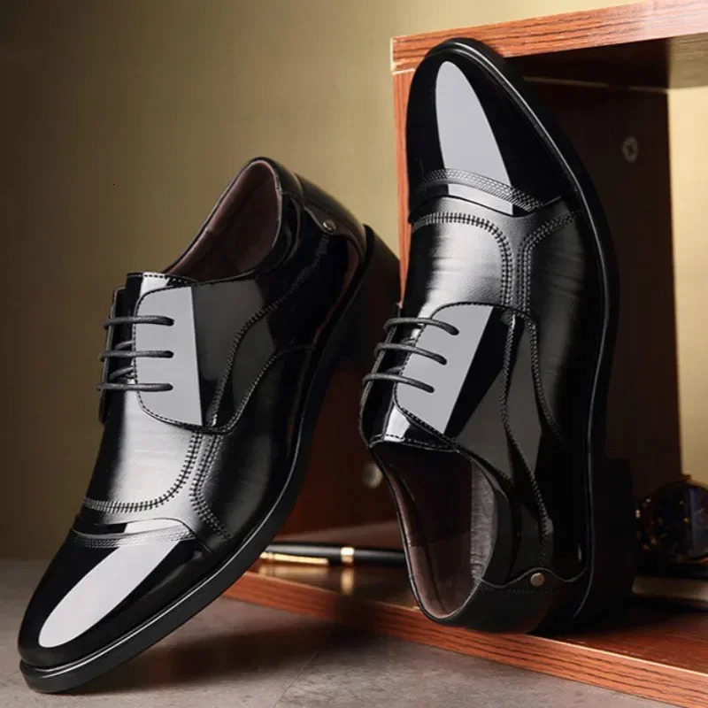Leather Shoes Men Lace Up Formal Dress Shoes Business Oxford Male Office Wedding Dress Shoes Footwear Mocassin Homme 251010