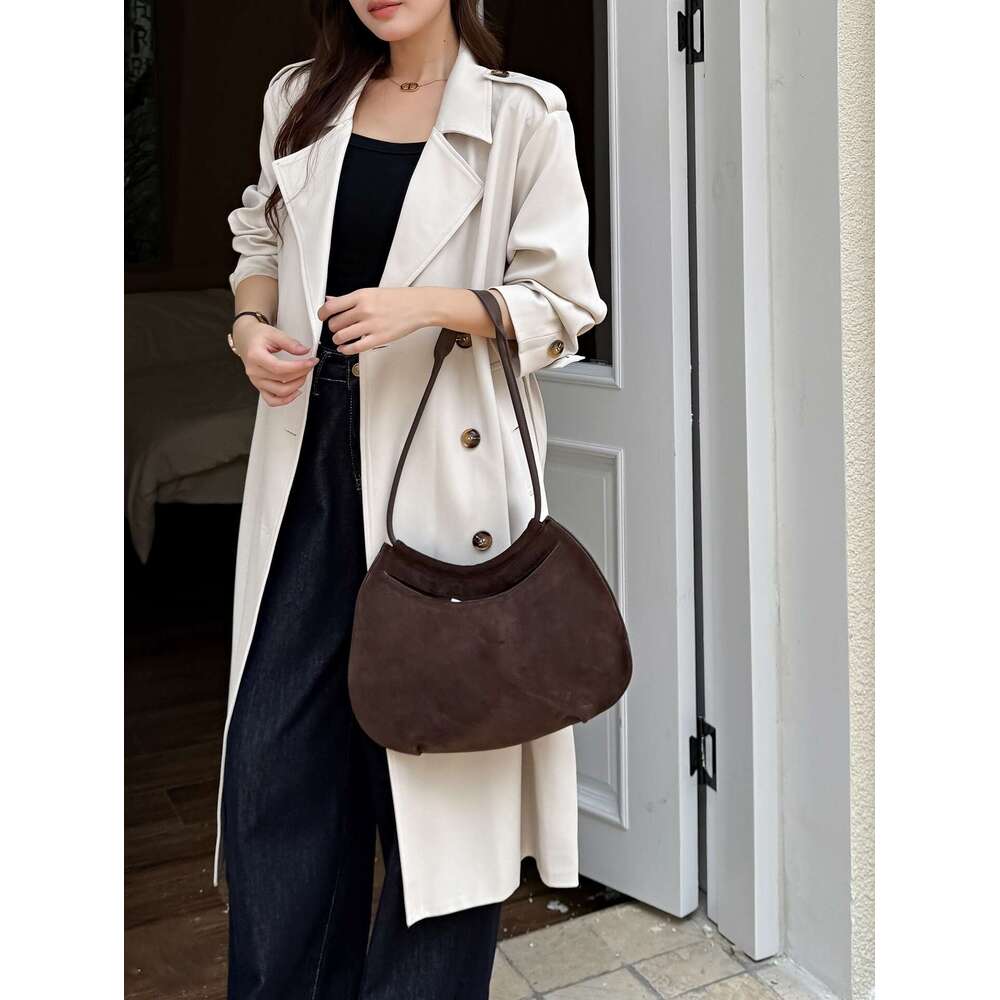 Luxury bag Genuine Leather for Women Autumn Winter New Matte Cowhide Persimmon Fashion Versatile High end Suede Shoulder Bag