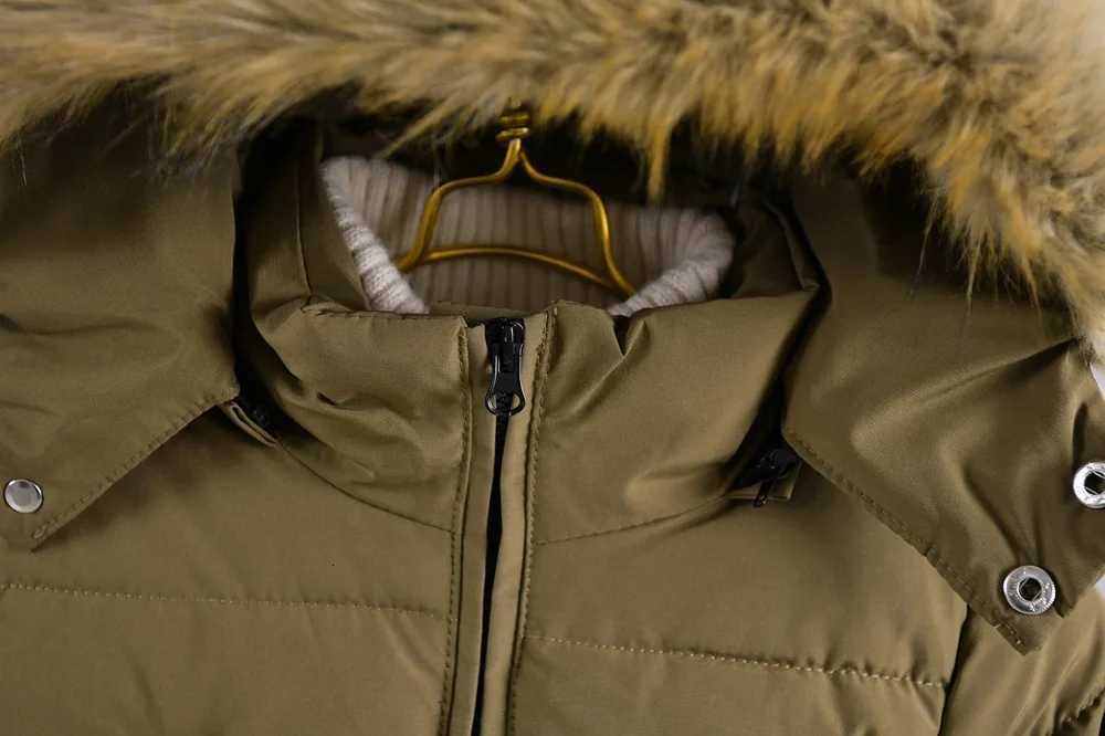 New Big Boy Winter Jacket 30 Warm Thicken Fur Collar Hooded Parka Long Solid Color Lining Plush Cotton Outwear for 510Y KidsT251016