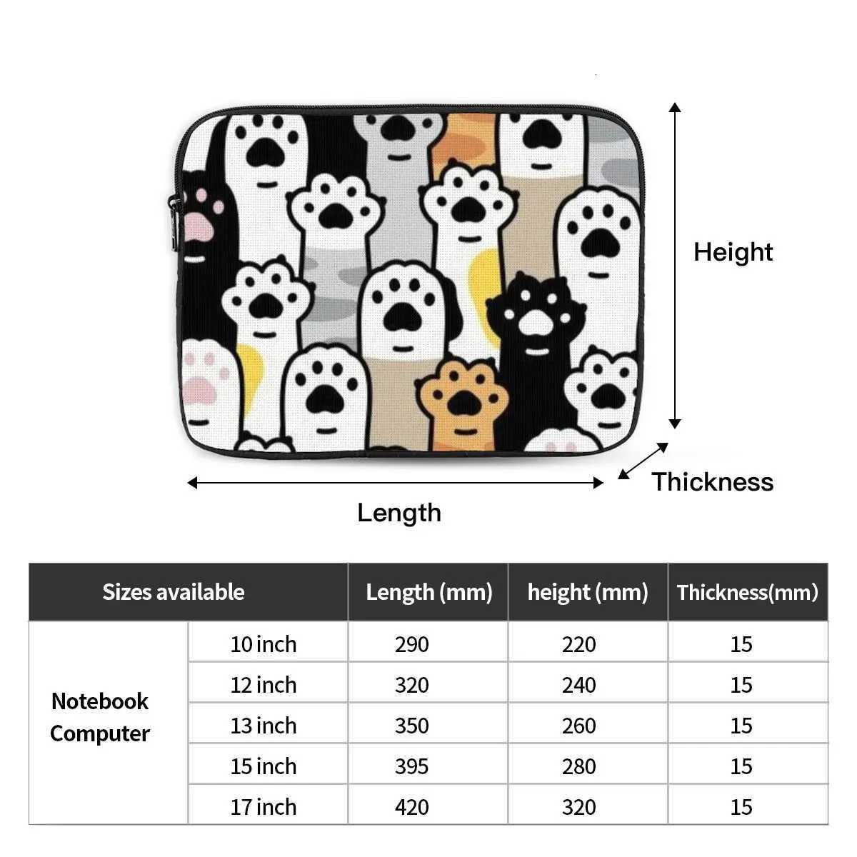 Cat Paw Lover Notebook Laptop Bag Case Pouch 10 12 13 15 17 Inch Notebook Sleeve Cover Bag Tablet Shockproof Case BagW251015