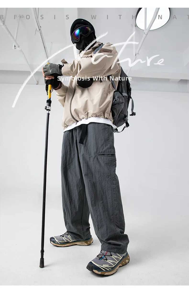 2025 New Japanese outdoor functional casual pants for men in spring with anti splash side pockets and loose workwear pants J251203