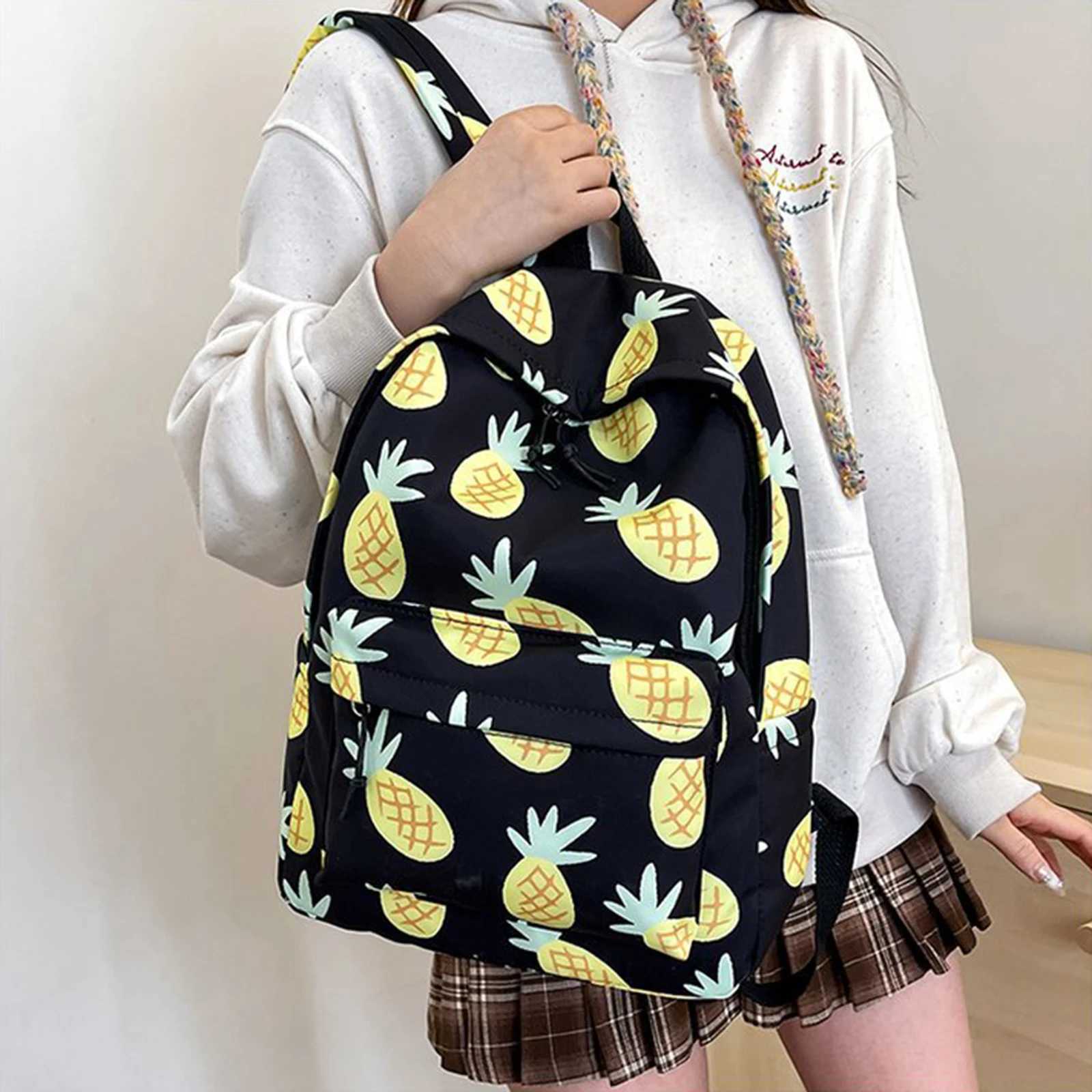 Women Fashion Backpack Lightweight Cute Pineapple Print Daypack Bookbag for Girls School Travel OutdoorT251016